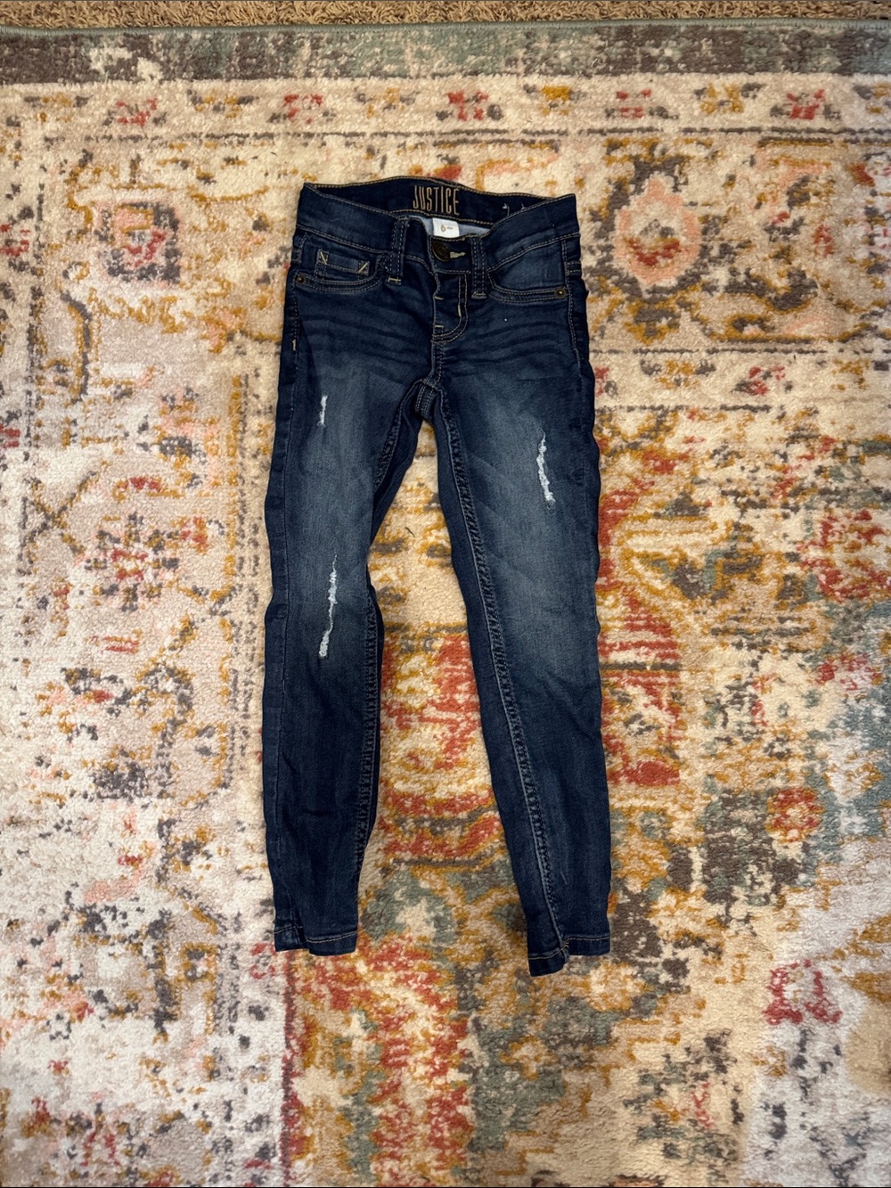 Justice Dark Indigo Skinny Jeans with Subtle Distressing